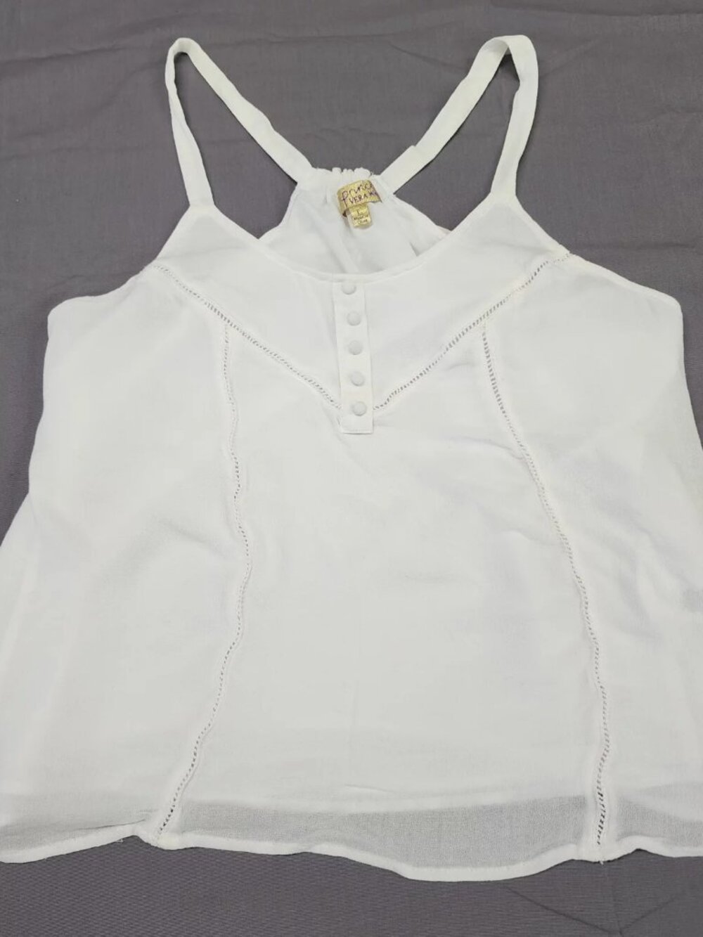 Princess Vera Wang Womens L White Rayon Tank Top Camisole Button Racerback